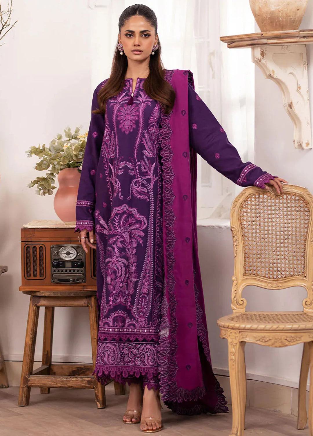 Meraki By Roheenaz Embroidered Linen Suit Unstitched 3 Piece ENZ24M RNZ-04B Naomi - Winter Collection