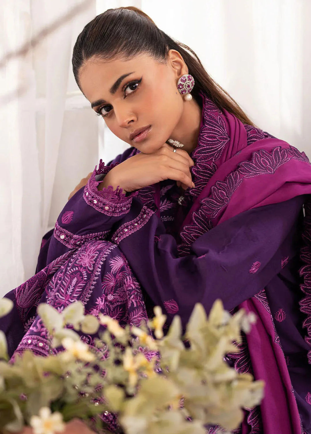 Meraki By Roheenaz Embroidered Linen Suit Unstitched 3 Piece ENZ24M RNZ-04B Naomi - Winter Collection