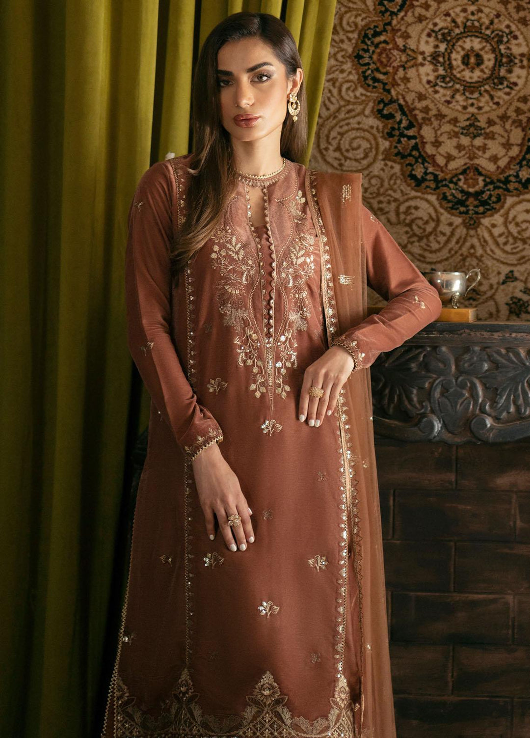 Meraki By Seran Embroidered Velvet Suits Unstitched 3 Piece SRN23MK D-02 Regalia - Formal Collection