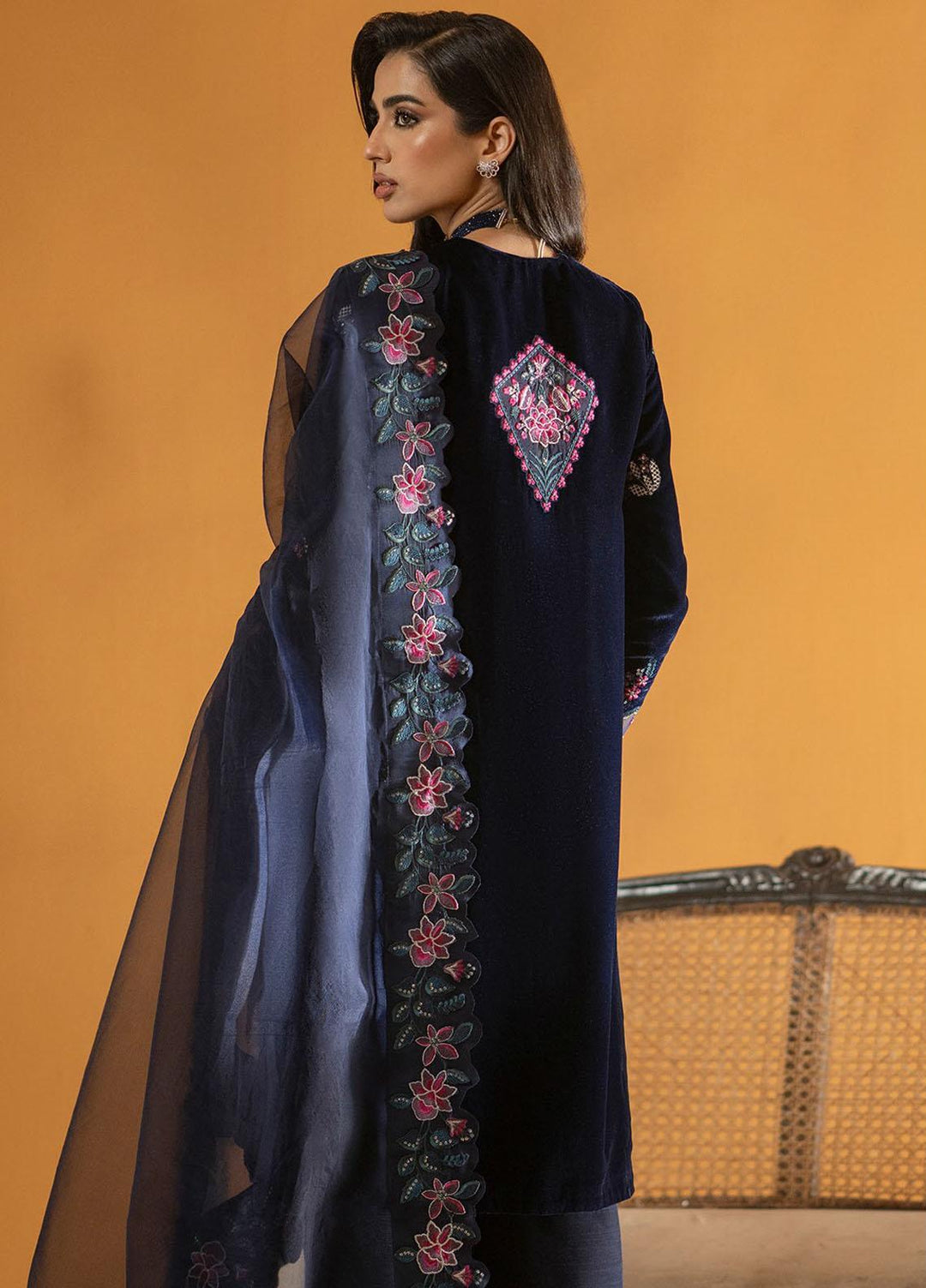 Meraki By Seran Embroidered Velvet Suits Unstitched 3 Piece SRN23MK D-06 Majestic Blue - Formal Collection