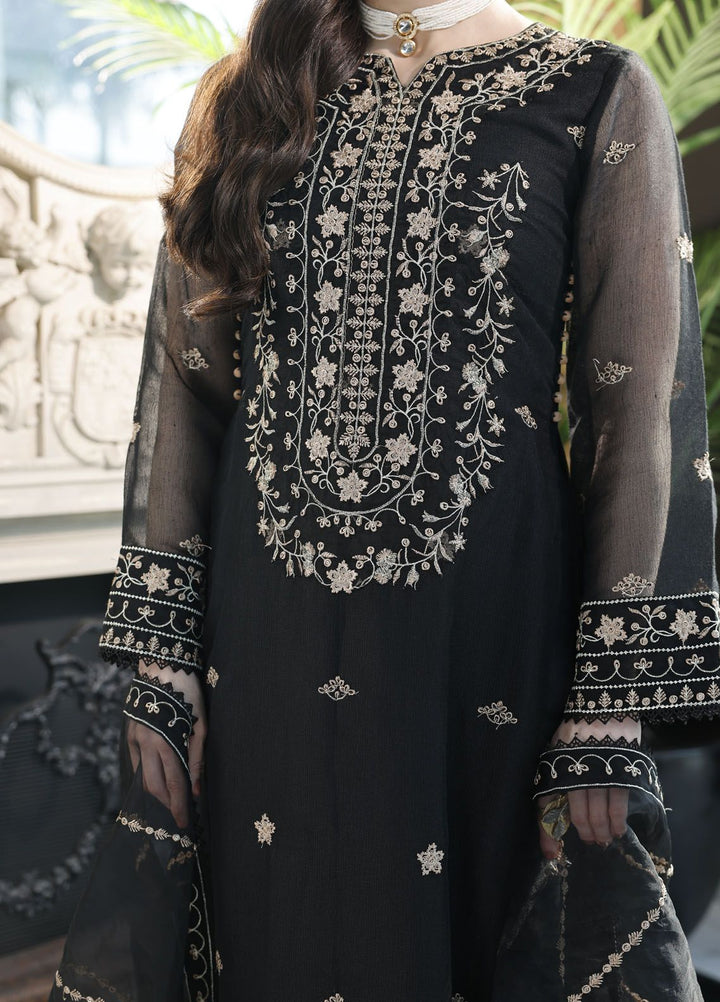 Merakish By Shahzeb Textile Embroidered Net Suit Unstitched 3 Piece MT24ME Midnight Black - Luxury Eid Collection