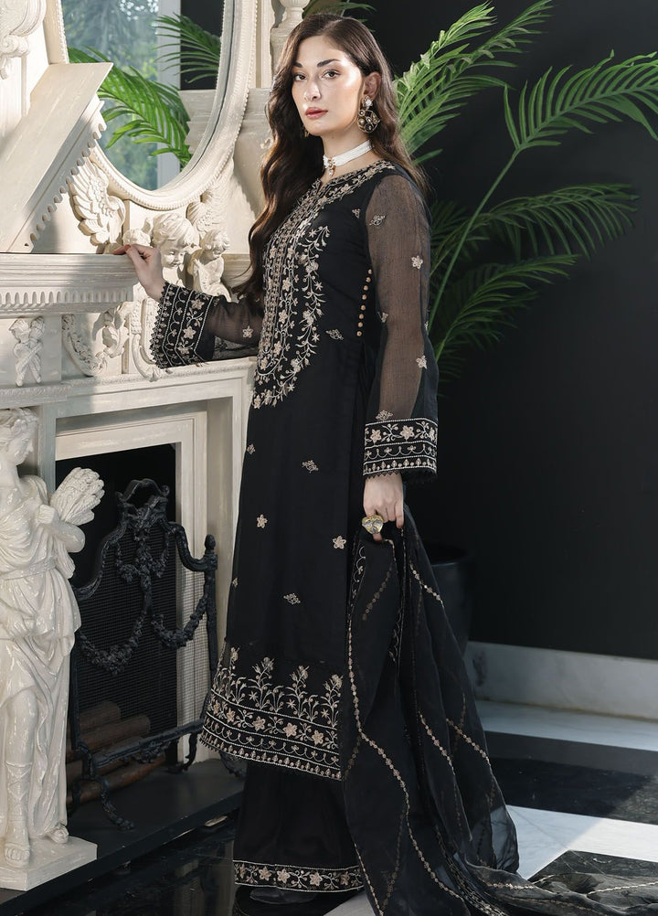 Merakish By Shahzeb Textile Embroidered Net Suit Unstitched 3 Piece MT24ME Midnight Black - Luxury Eid Collection