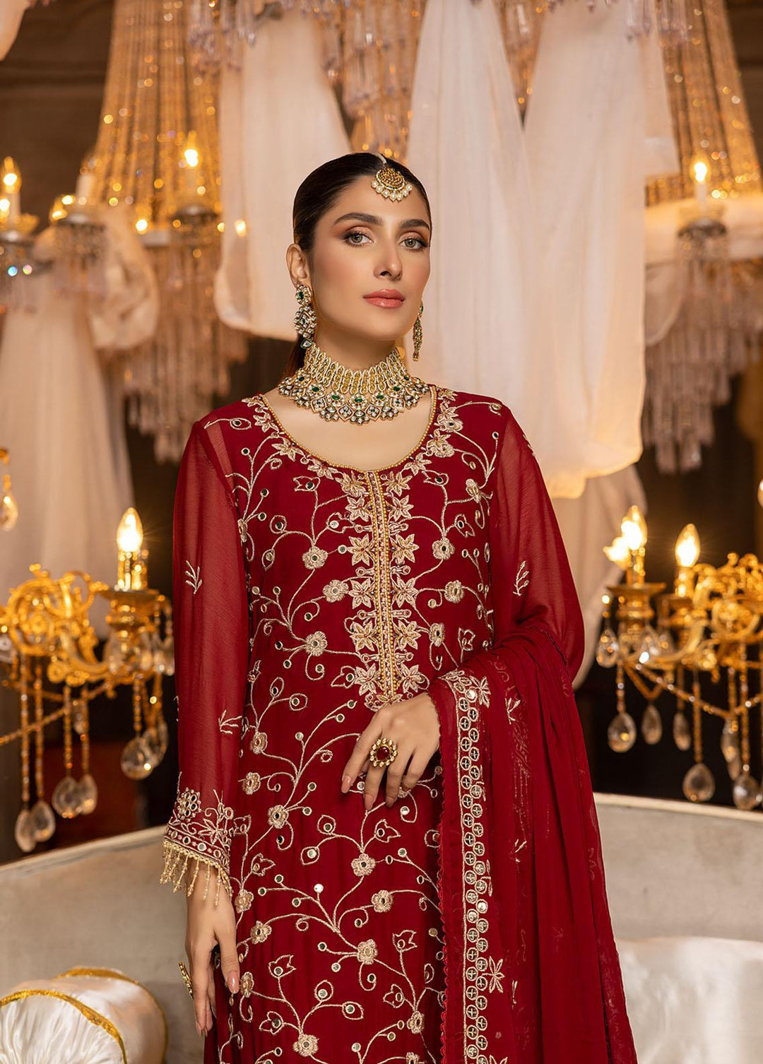 Merakish By Shahzeb Textiles Embroidered Chiffon Suits Unstitched 3 Piece ST22-MK2 D-02 Red Crimson - Luxury Collection