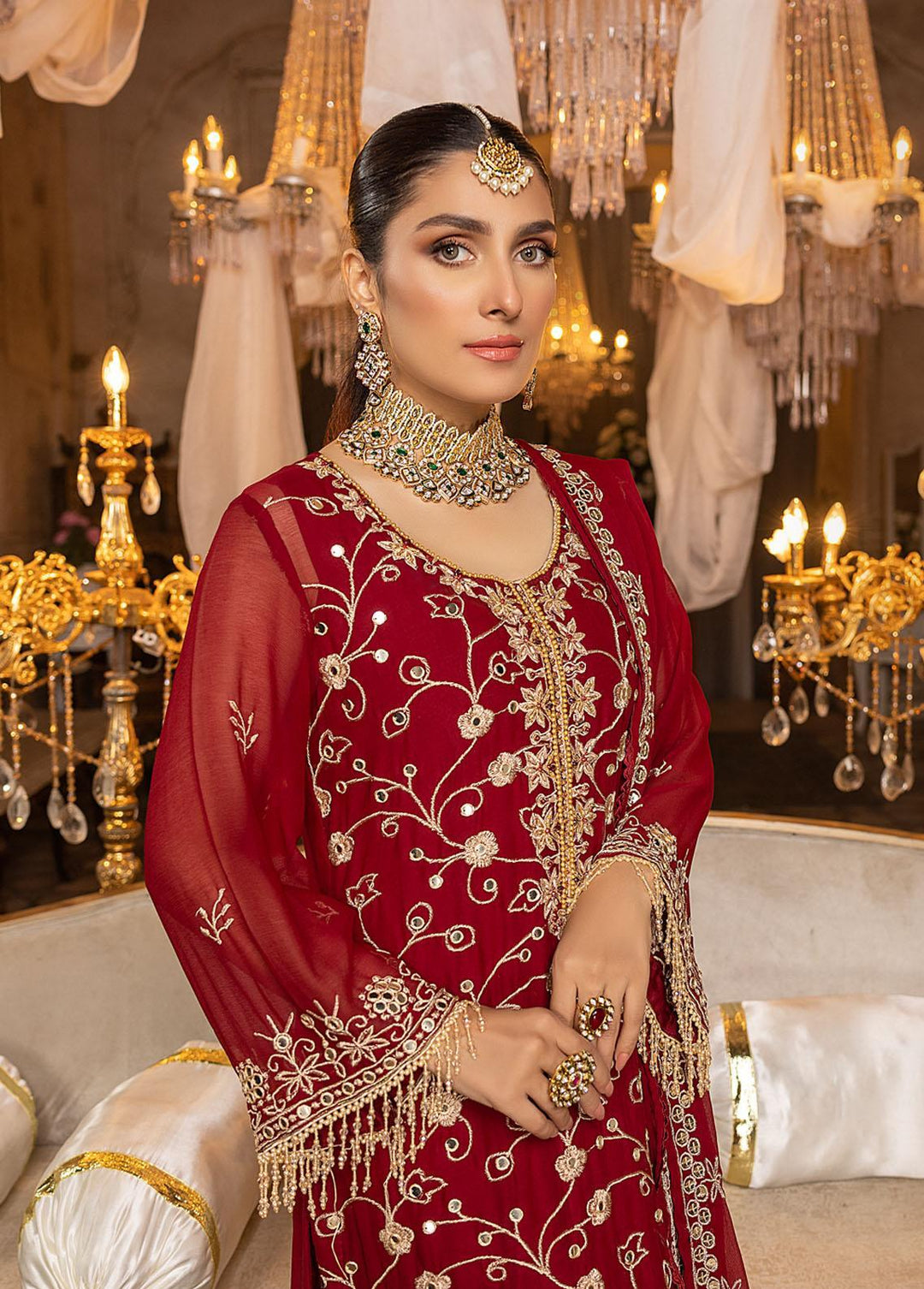 Merakish By Shahzeb Textiles Embroidered Chiffon Suits Unstitched 3 Piece ST22-MK2 D-02 Red Crimson - Luxury Collection