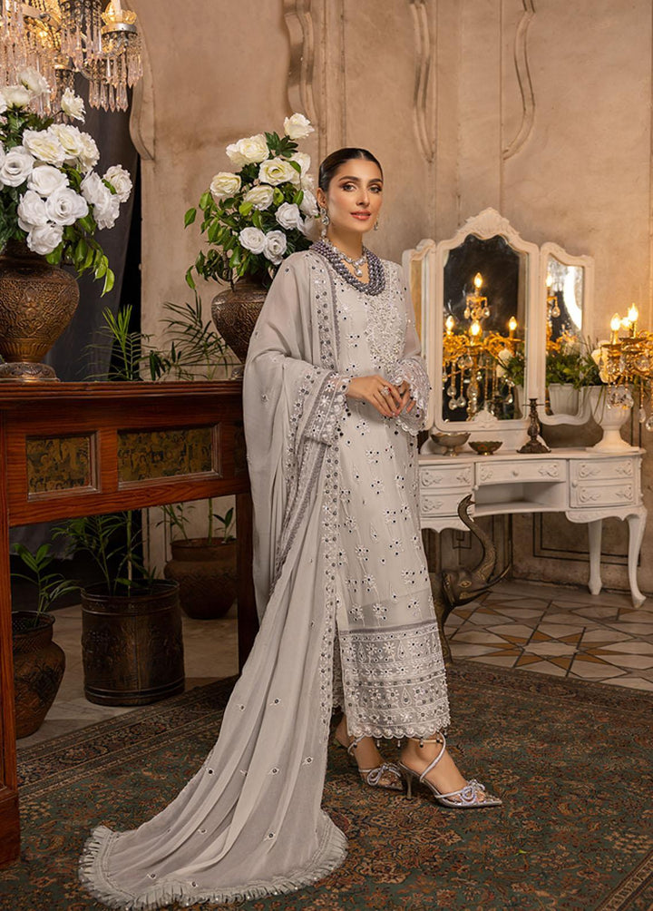 Merakish By Shahzeb Textiles Embroidered Chiffon Suits Unstitched 3 Piece ST22-MK2 D-03 Cloud Gray - Luxury Collection