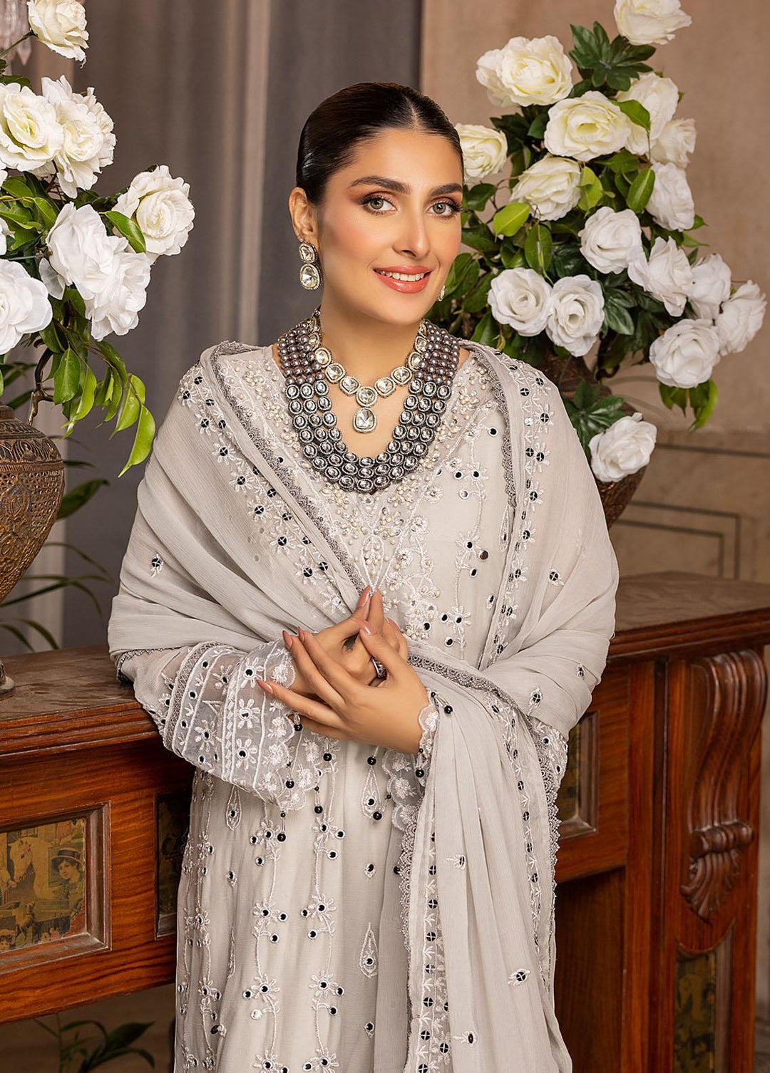 Merakish By Shahzeb Textiles Embroidered Chiffon Suits Unstitched 3 Piece ST22-MK2 D-03 Cloud Gray - Luxury Collection