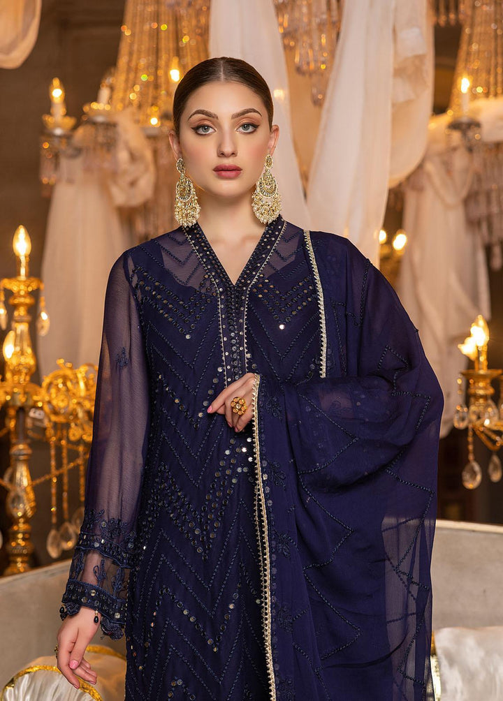 Merakish By Shahzeb Textiles Embroidered Chiffon Suits Unstitched 3 Piece ST22-MK2 D-04 Navy Blue - Luxury Collection