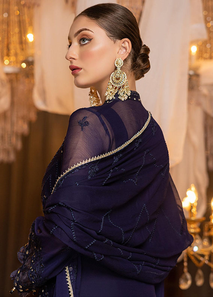 Merakish By Shahzeb Textiles Embroidered Chiffon Suits Unstitched 3 Piece ST22-MK2 D-04 Navy Blue - Luxury Collection
