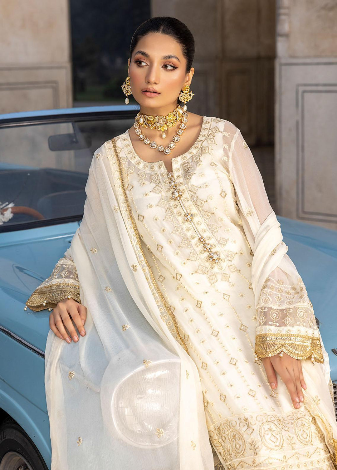 Merakish By Shahzeb Textiles Embroidered Chiffon Suits Unstitched 3 Piece ST22-MK2 D-05 Pearl - Luxury Collection