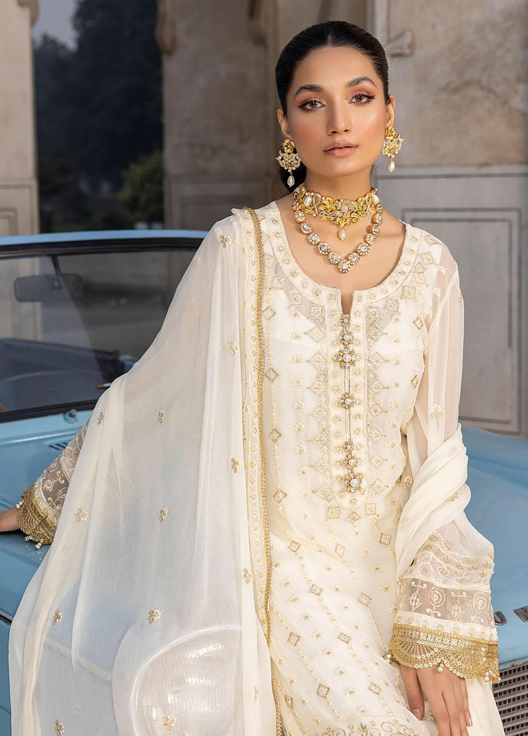 Merakish By Shahzeb Textiles Embroidered Chiffon Suits Unstitched 3 Piece ST22-MK2 D-05 Pearl - Luxury Collection