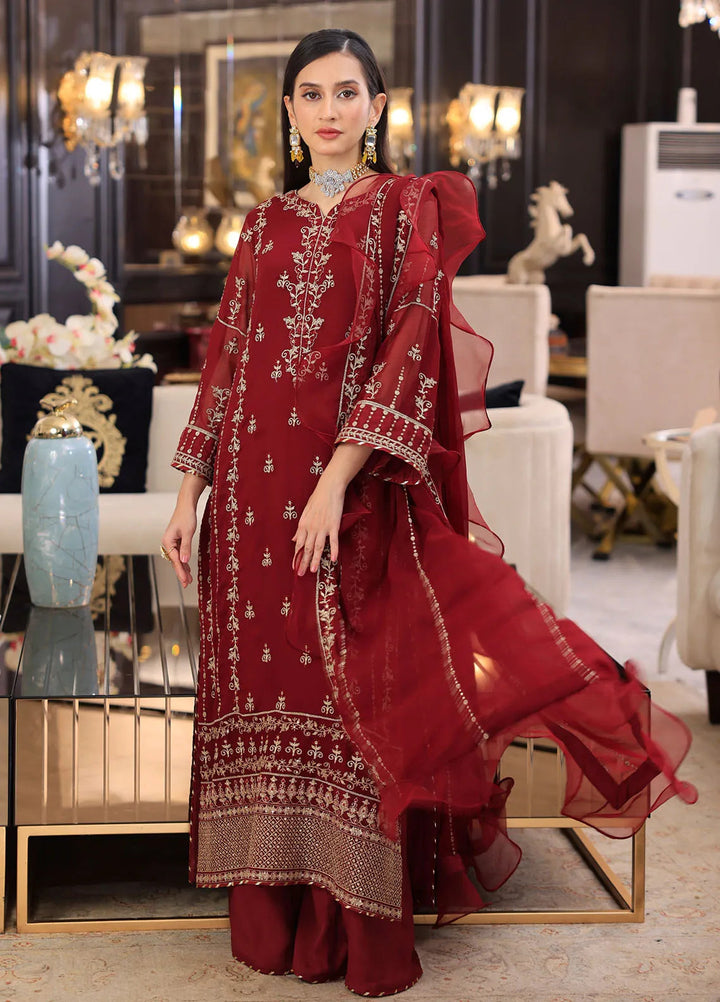 Merakish By Shahzeb Textiles Embroidered Chiffon Suit Unstitched 3 Piece ST24MKT Aesthetic Maroon - Luxury Collection