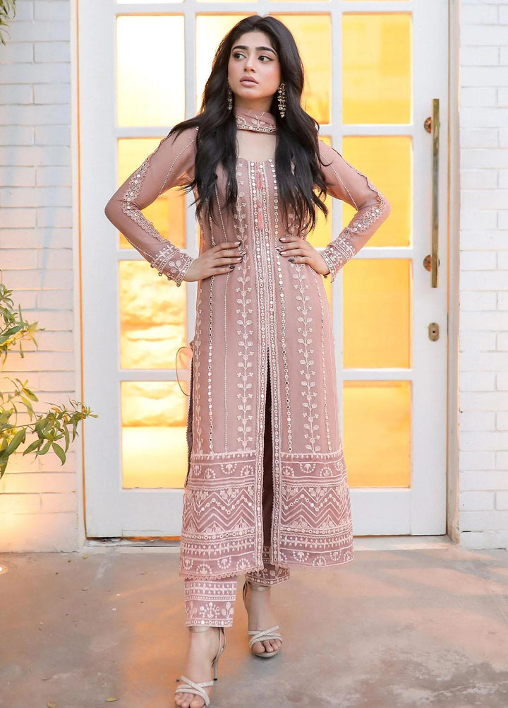 Merakish By Shahzeb Textiles Embroidered Chiffon Suits Unstitched 3 Piece ST23MK-V9 Pastel Pink - Luxury Collection