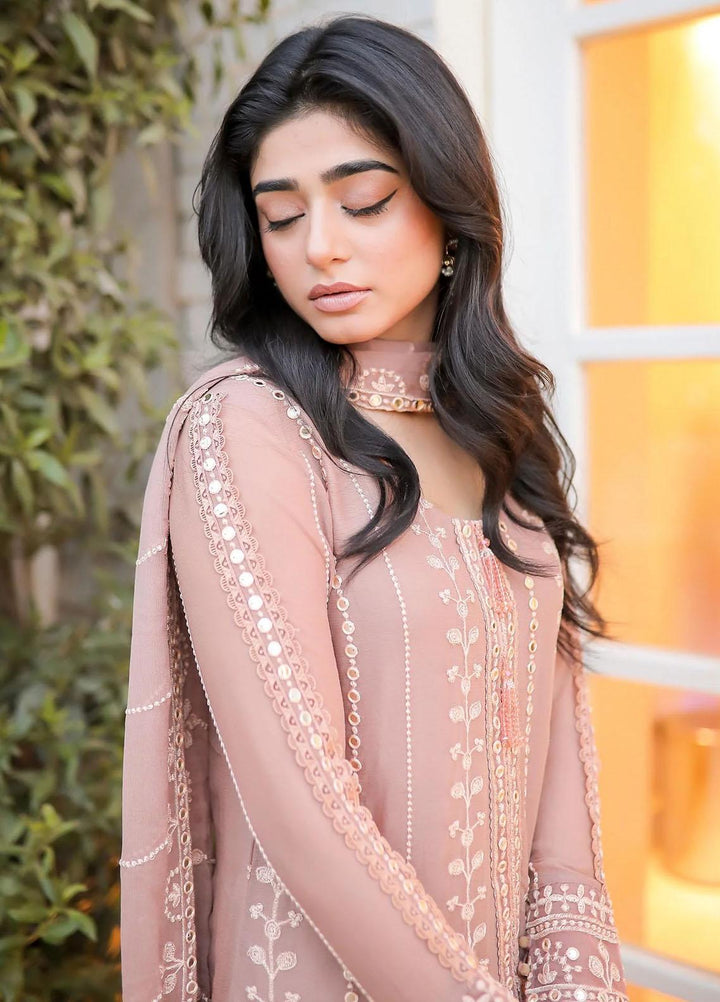 Merakish By Shahzeb Textiles Embroidered Chiffon Suits Unstitched 3 Piece ST23MK-V9 Pastel Pink - Luxury Collection