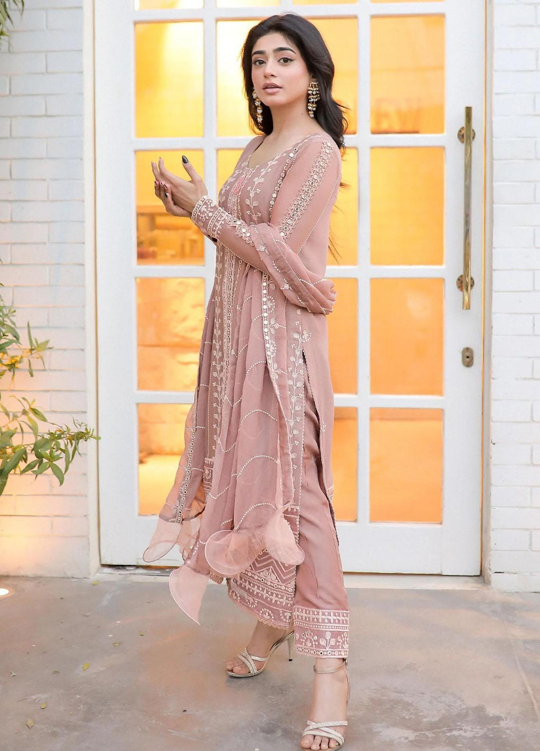 Merakish By Shahzeb Textiles Embroidered Chiffon Suits Unstitched 3 Piece ST23MK-V9 Pastel Pink - Luxury Collection