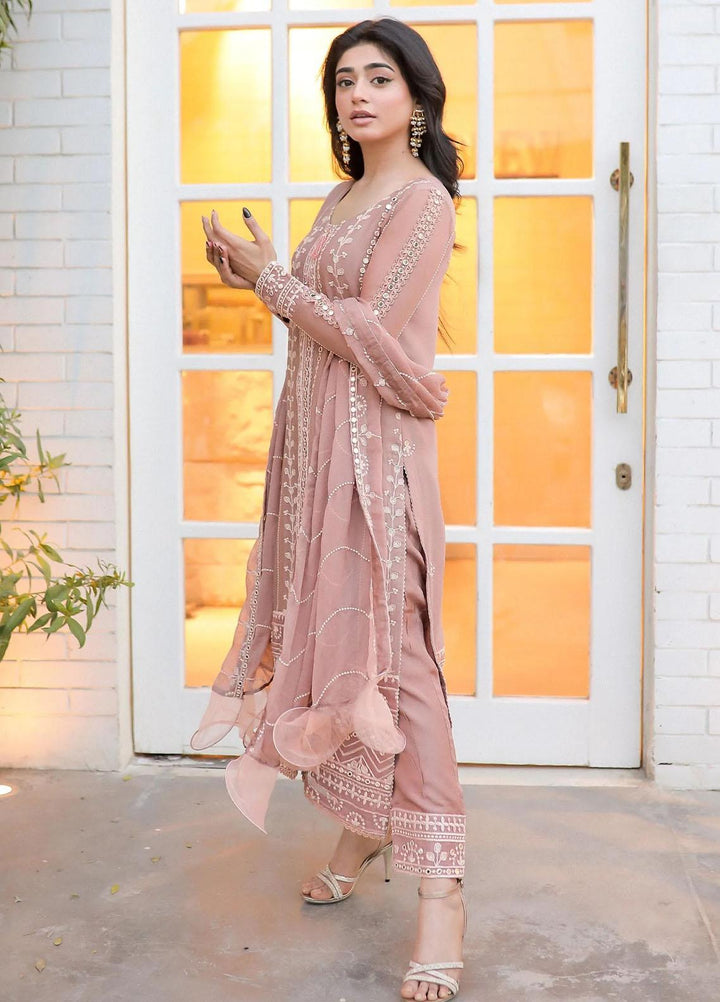 Merakish By Shahzeb Textiles Embroidered Chiffon Suits Unstitched 3 Piece ST23MK-V9 Pastel Pink - Luxury Collection