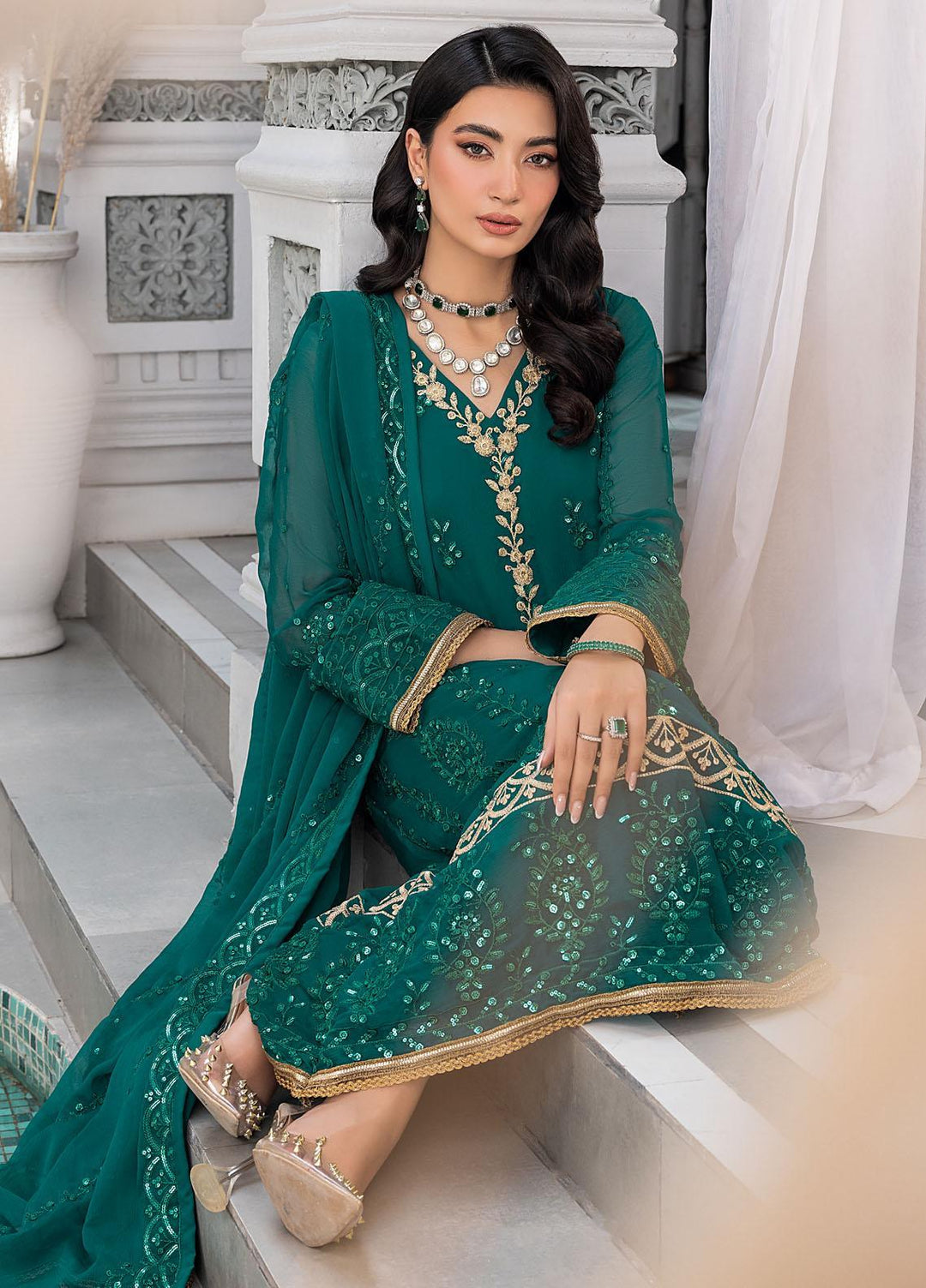 Merakish By Shahzeb Textiles Embroidered Chiffon Suits Unstitched 3 Piece ST23-MK6 Breeze - Luxury Collection