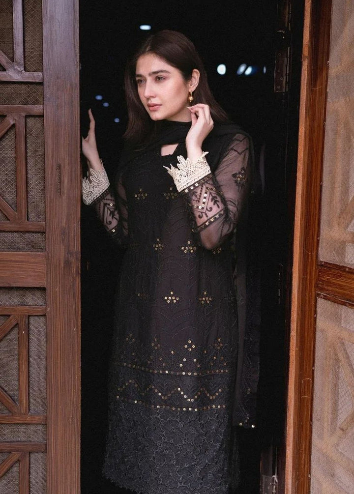 Merakish By Shahzeb Textiles Embroidered Chiffon Suits Unstitched 3 Piece ST23MK-V9 Royal Black - Luxury Collection