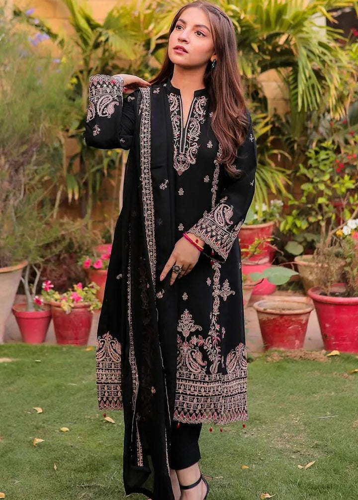 Merakish By Shahzeb Textiles Embroidered Chiffon Suits Unstitched 3 Piece ST23MKULC Rich Black - Luxury Collection