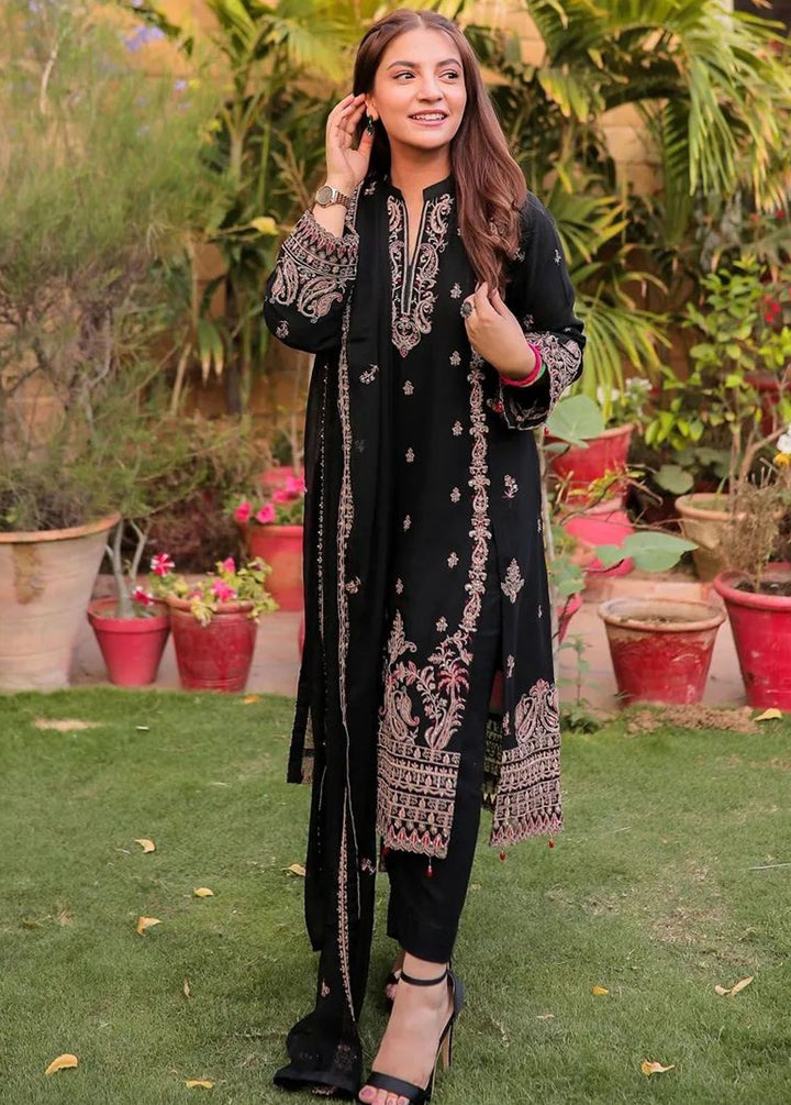Merakish By Shahzeb Textiles Embroidered Chiffon Suits Unstitched 3 Piece ST23MKULC Rich Black - Luxury Collection