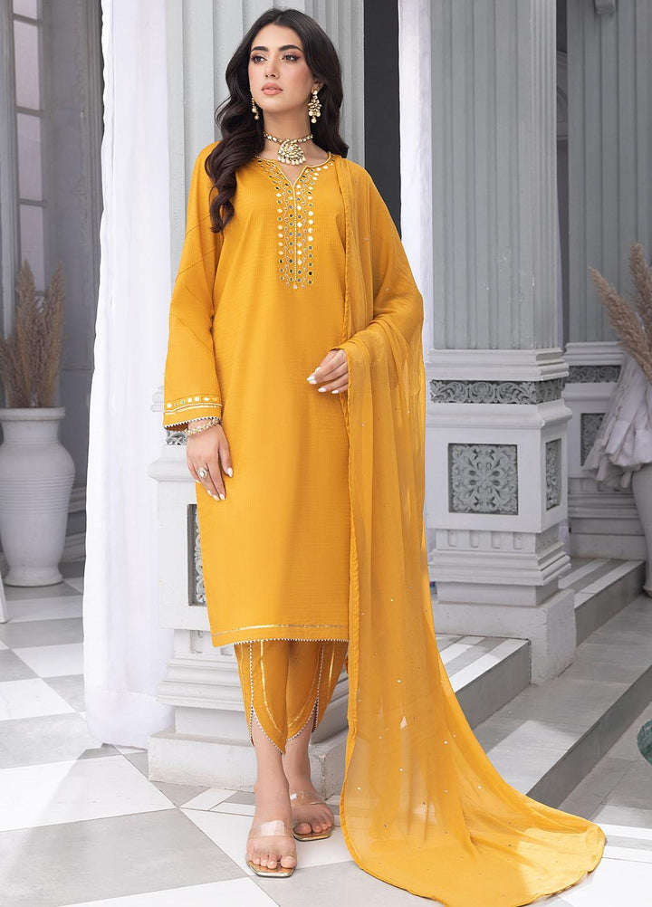 Merakish By Shahzeb Textiles Embroidered Jacquard Suits Unstitched 3 Piece ST23MKJ Vivid Yellow - Festive Collection