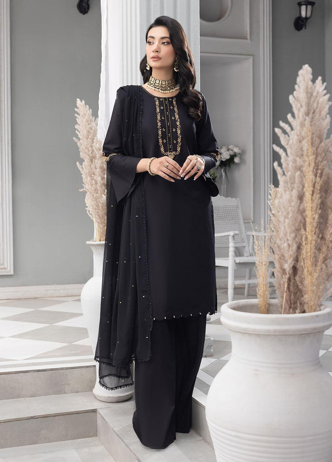 Merakish By Shahzeb Textiles Embroidered Jacquard Suits Unstitched 3 Piece ST23MKJ Metal Black - Festive Collection