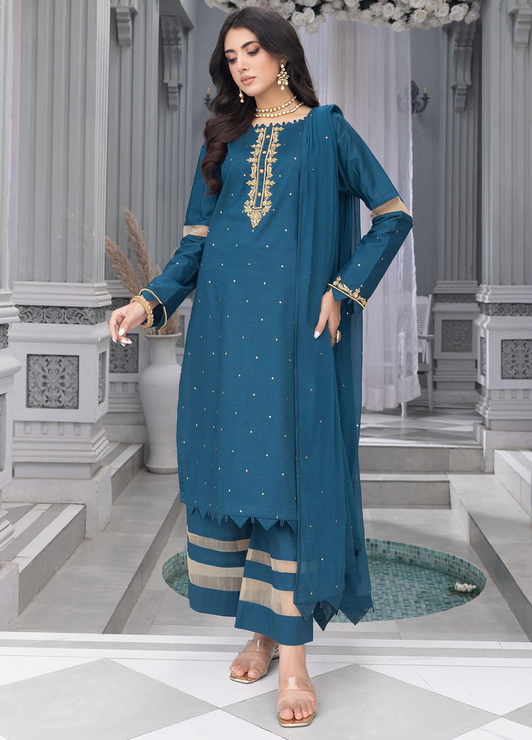 Merakish By Shahzeb Textiles Embroidered Jacquard Suits Unstitched 3 Piece ST23MKJ French Blue - Festive Collection