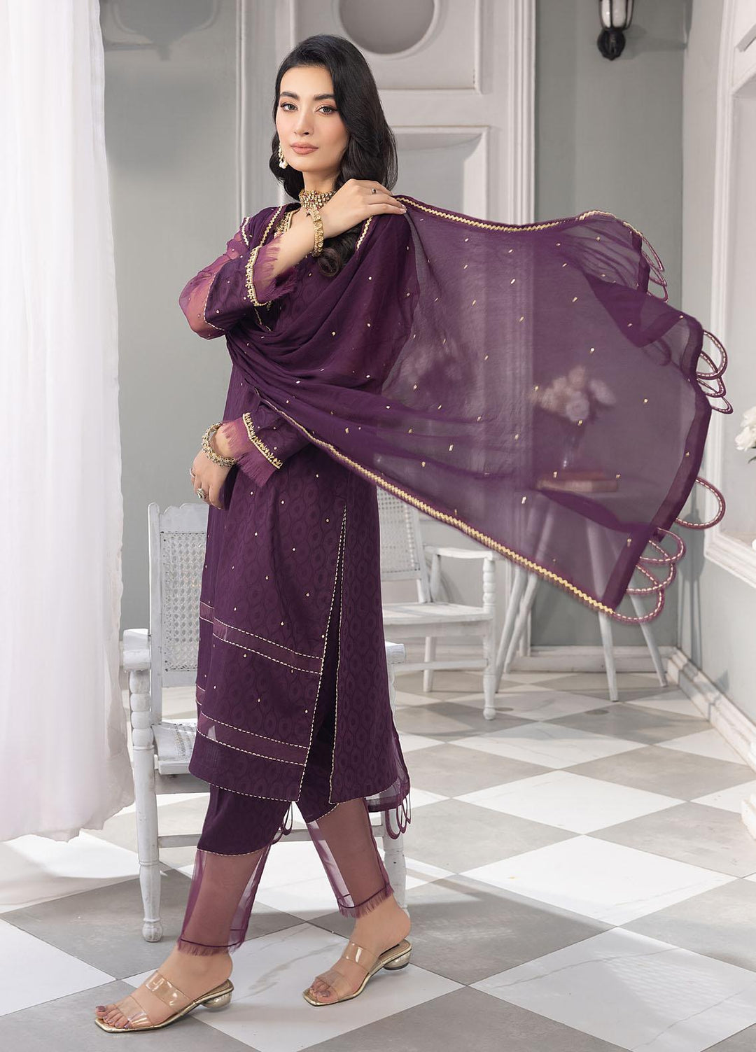 Merakish By Shahzeb Textiles Embroidered Jacquard Suits Unstitched 3 Piece ST23MKJ Maroon - Festive Collection