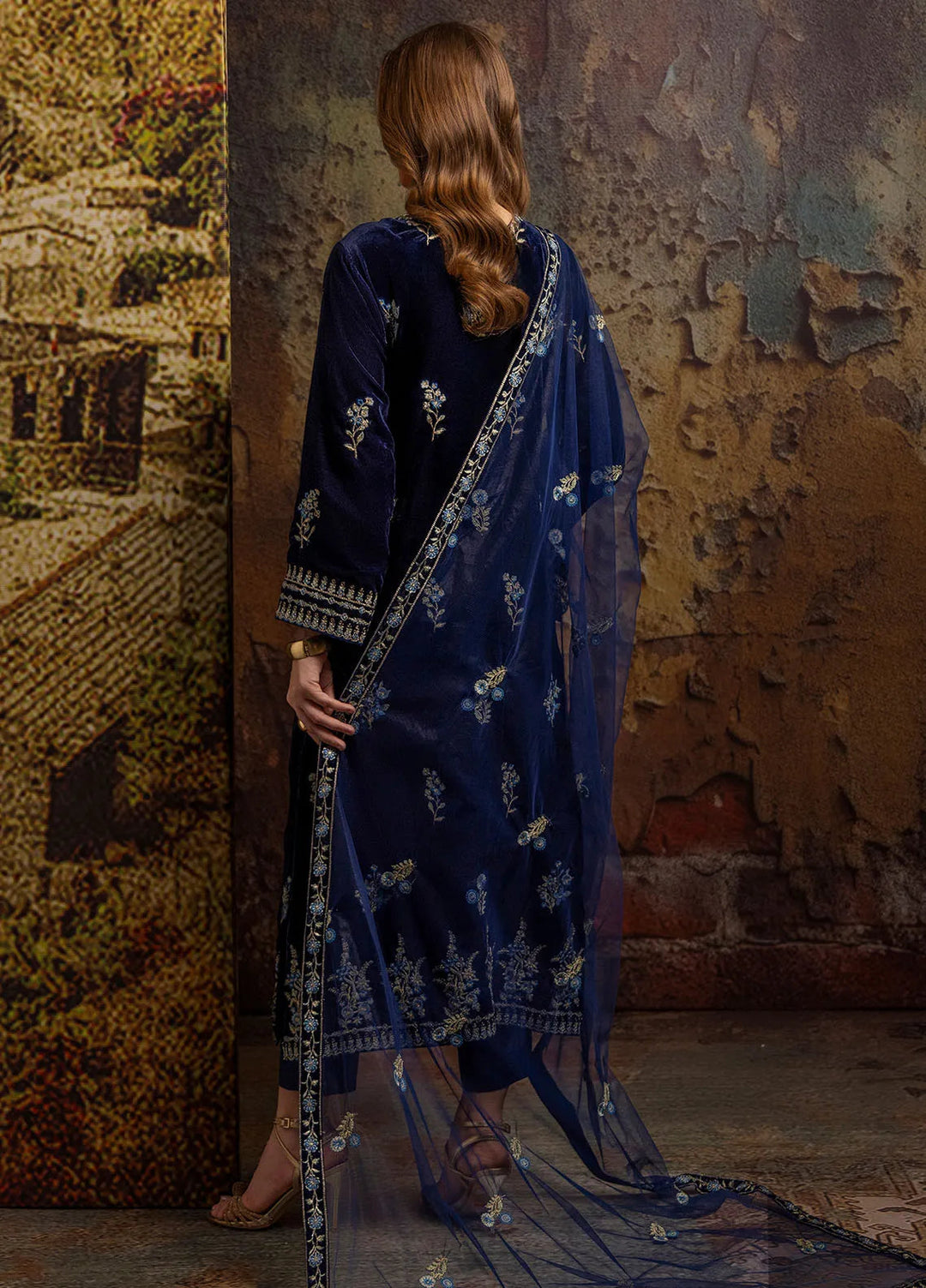Merakish by Shahzeb Textiles Embroidered Velvet Suit Unstitched 3 Piece ST24MV Admiral Blue - Luxury Collection
