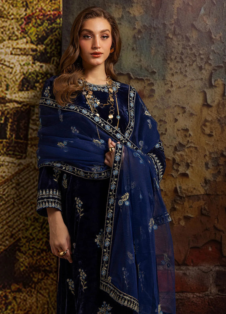 Merakish by Shahzeb Textiles Embroidered Velvet Suit Unstitched 3 Piece ST24MV Admiral Blue - Luxury Collection