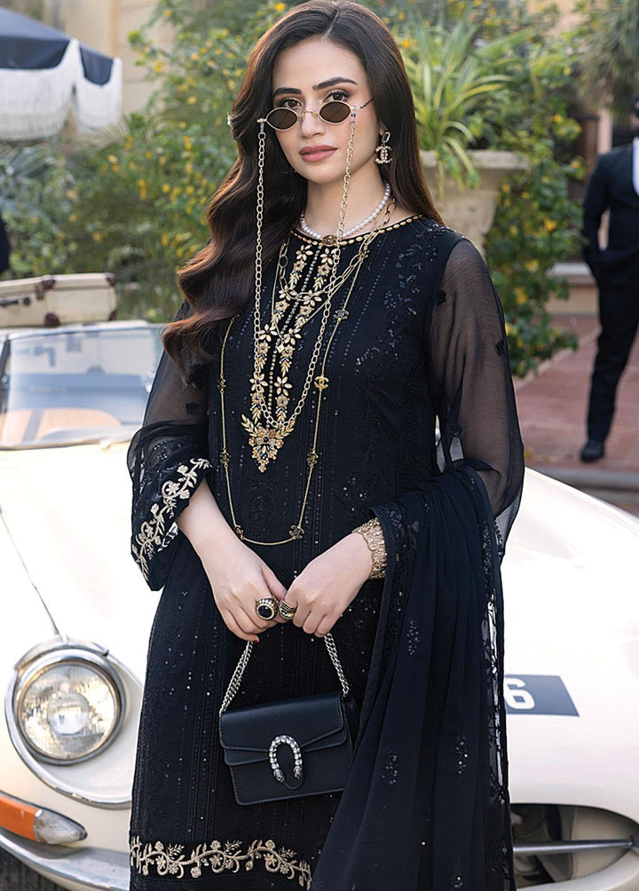 Merakish By Shahzeb Textiles Embroidered Chiffon Suits Unstitched 3 Piece ST23MK Velvet Black - Luxury Collection