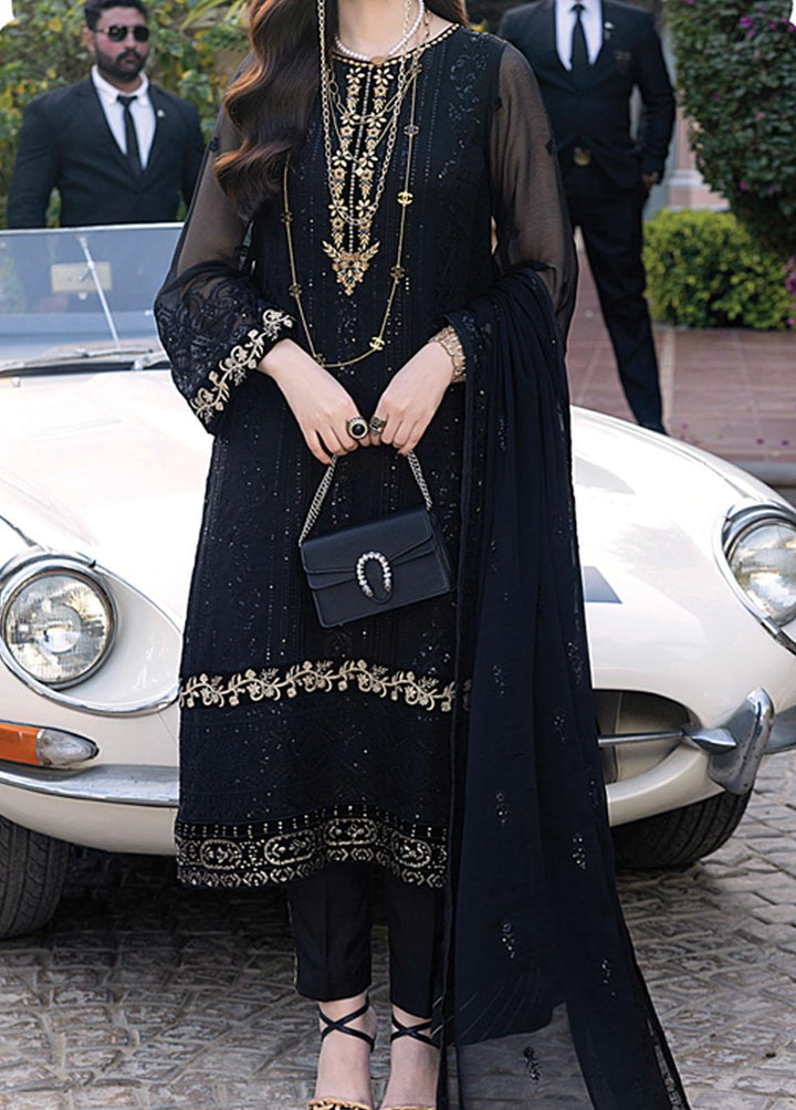 Merakish By Shahzeb Textiles Embroidered Chiffon Suits Unstitched 3 Piece ST23MK Velvet Black - Luxury Collection