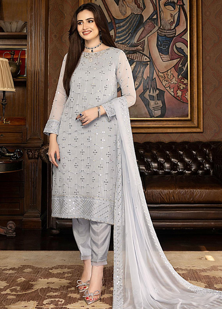 Merakish By Shahzeb Textiles Embroidered Chiffon Suits Unstitched 3 Piece ST23-MK5 02 Pearl River - Luxury Collection