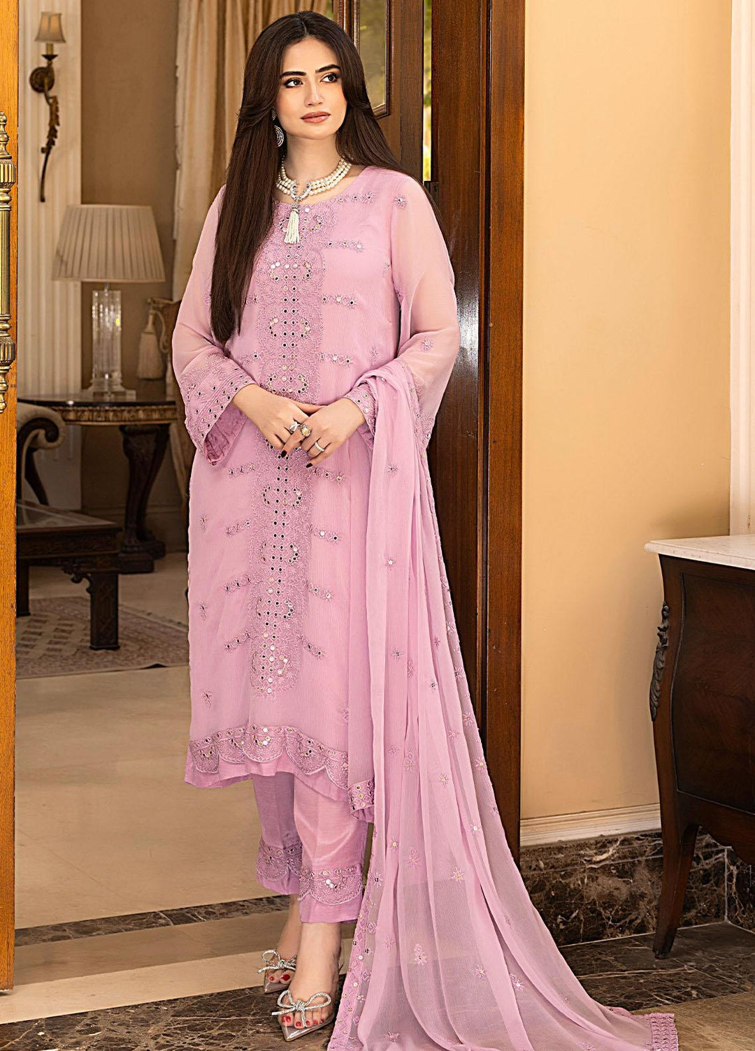 Merakish By Shahzeb Textiles Embroidered Chiffon Suits Unstitched 3 Piece ST23-MK5 03 Purple Pel - Luxury Collection