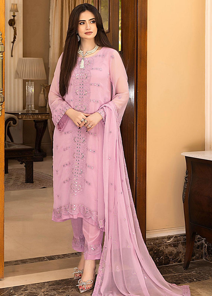 Merakish By Shahzeb Textiles Embroidered Chiffon Suits Unstitched 3 Piece ST23-MK5 03 Purple Pel - Luxury Collection