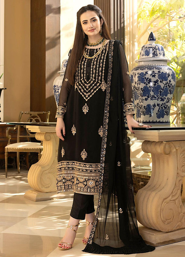Merakish By Shahzeb Textiles Embroidered Chiffon Suits Unstitched 3 Piece ST23-MK5 05 Leather Black - Luxury Collection