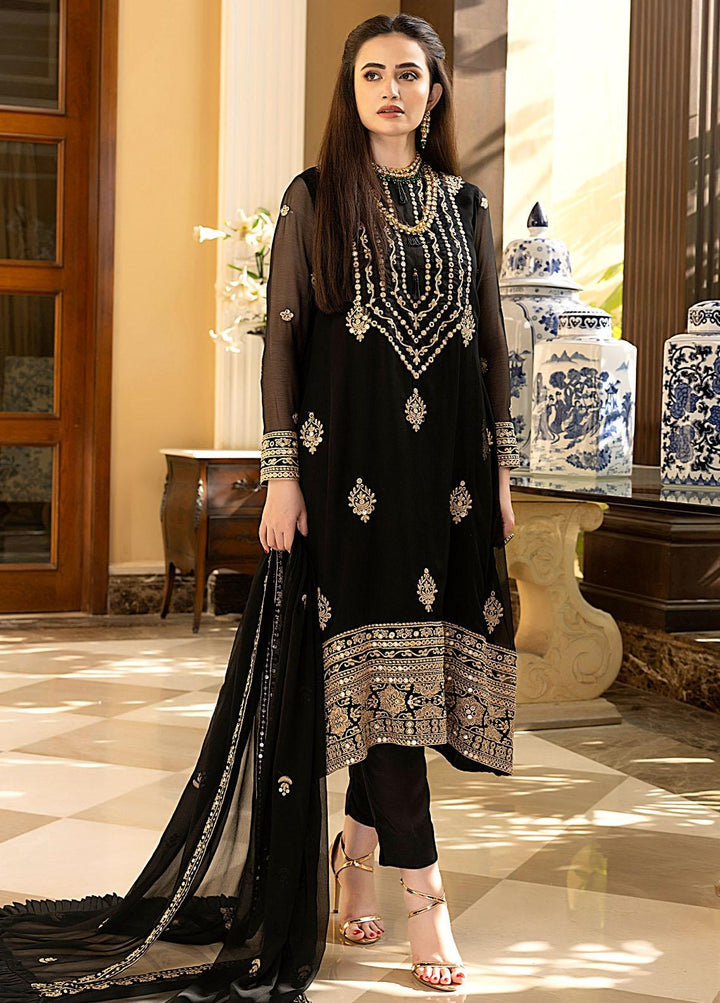 Merakish By Shahzeb Textiles Embroidered Chiffon Suits Unstitched 3 Piece ST23-MK5 05 Leather Black - Luxury Collection