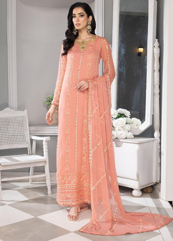 Merakish By Shahzeb Textiles Embroidered Chiffon Suits Unstitched 3 Piece ST23-MK6 Crayola Peach - Luxury Collection