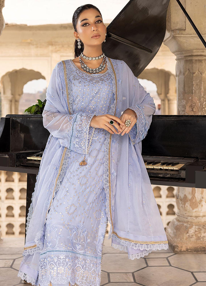 Merakish By Shahzeb Textiles Embroidered Chiffon Suits Unstitched 3 Piece ST22-MK3 Azure Blue - Luxury Collection