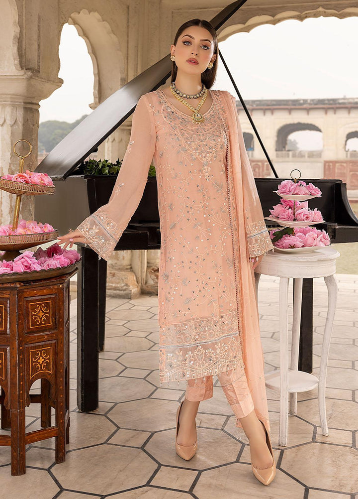 Merakish By Shahzeb Textiles Embroidered Chiffon Suits Unstitched 3 Piece ST22-MK3 Bisque Peach - Luxury Collection