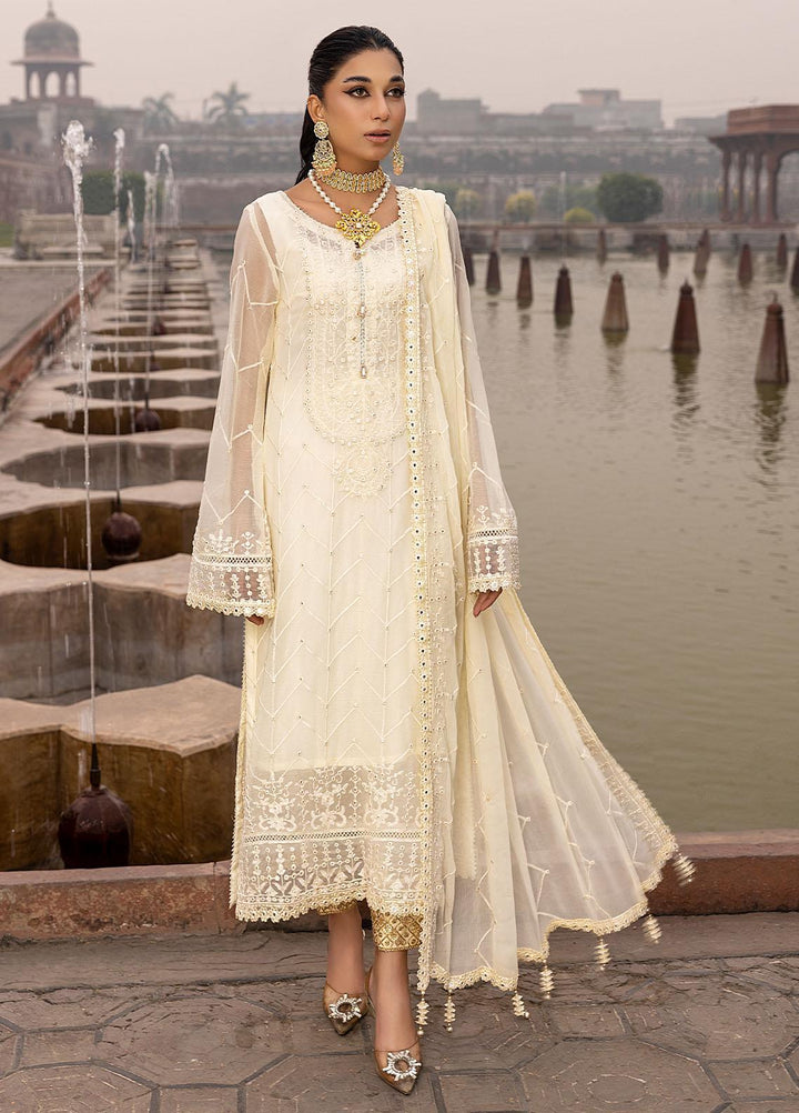 Merakish By Shahzeb Textiles Embroidered Chiffon Suits Unstitched 3 Piece ST22-MK3 Ivory White - Luxury Collection