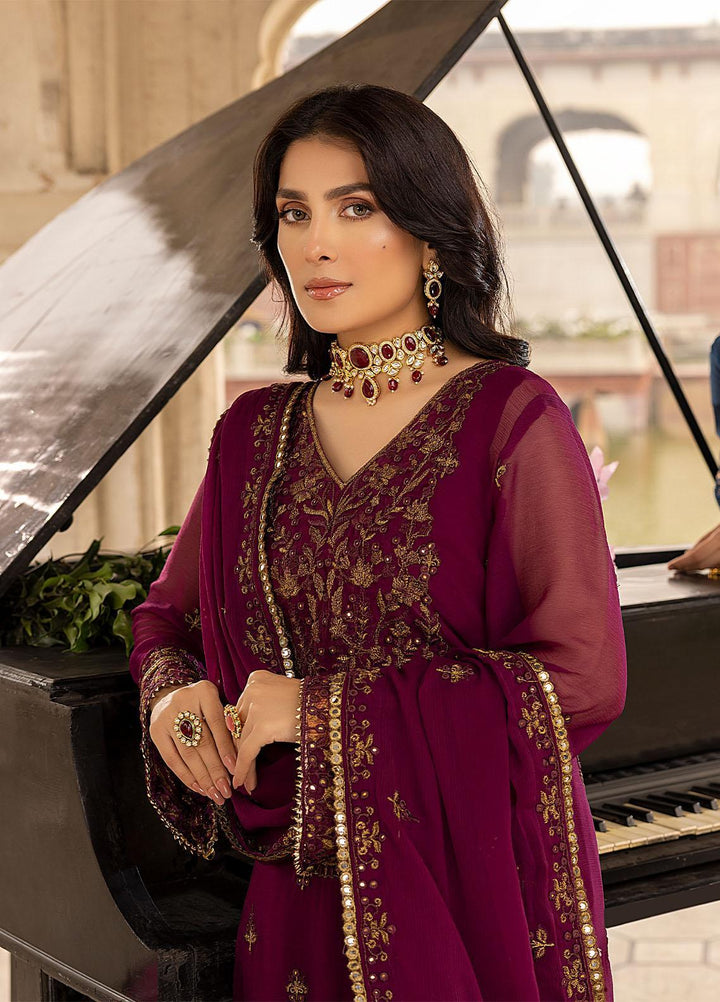 Merakish By Shahzeb Textiles Embroidered Chiffon Suits Unstitched 3 Piece ST22-MK3 Mulberry Grape - Luxury Collection