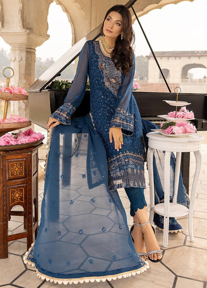 Merakish By Shahzeb Textiles Embroidered Chiffon Suits Unstitched 3 Piece ST22-MK3 Prussian Blue - Luxury Collection