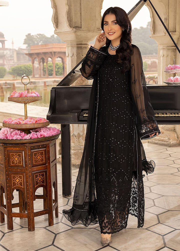 Merakish By Shahzeb Textiles Embroidered Chiffon Suits Unstitched 3 Piece ST22-MK3 Smokey Black - Luxury Collection