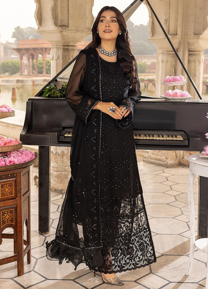 Merakish By Shahzeb Textiles Embroidered Chiffon Suits Unstitched 3 Piece ST22-MK3 Smokey Black - Luxury Collection
