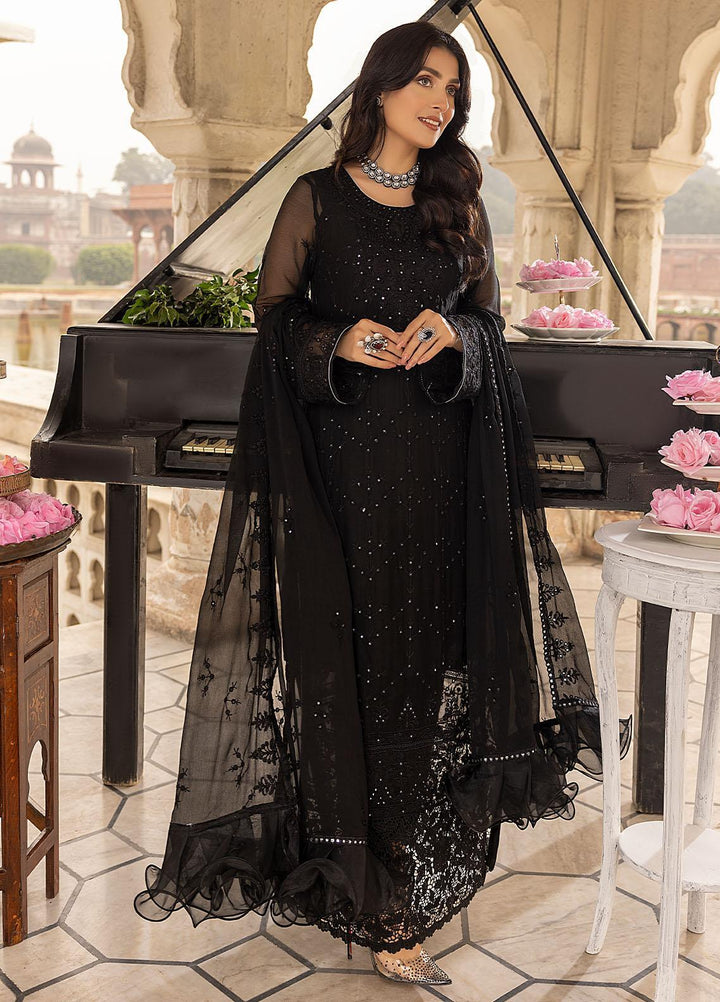 Merakish By Shahzeb Textiles Embroidered Chiffon Suits Unstitched 3 Piece ST22-MK3 Smokey Black - Luxury Collection