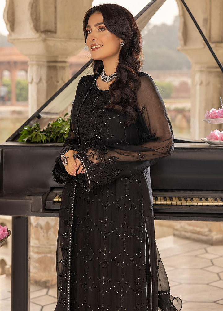 Merakish By Shahzeb Textiles Embroidered Chiffon Suits Unstitched 3 Piece ST22-MK3 Smokey Black - Luxury Collection