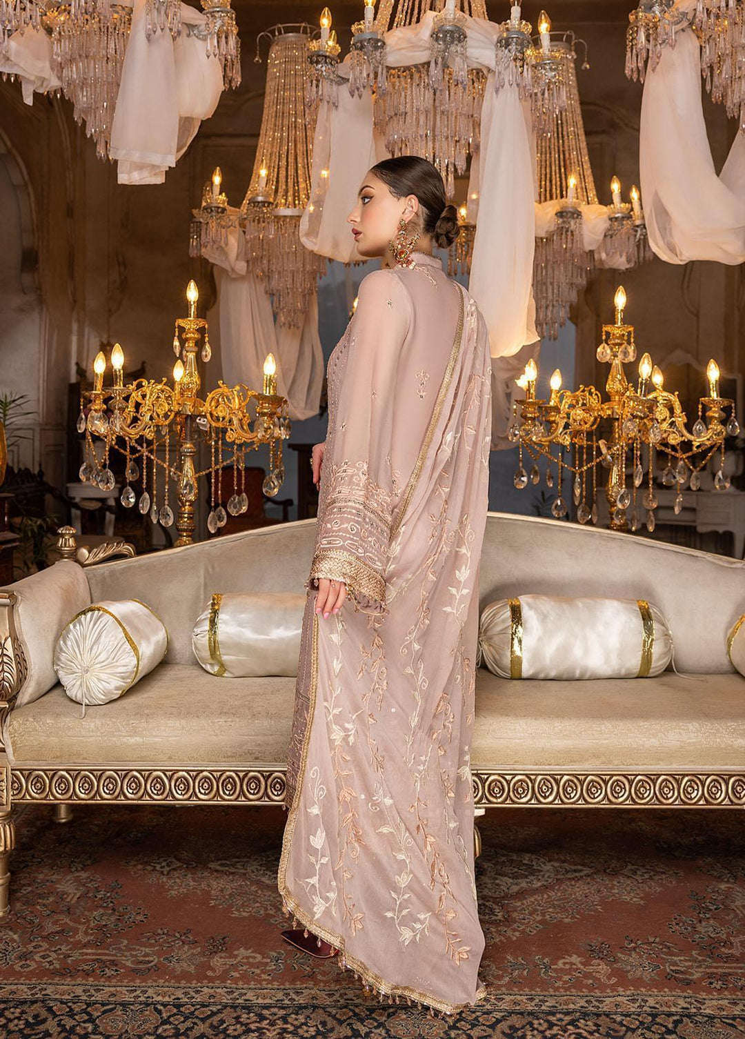 Shahzeb Textiles Pret Embroidered Chiffon 3 Piece Suit Tea Rose