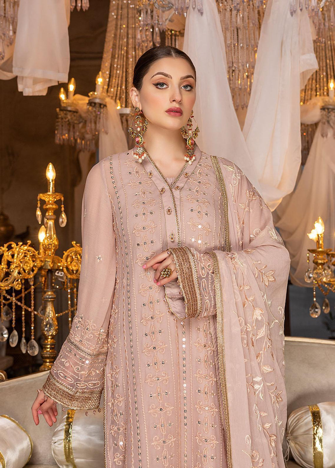 Shahzeb Textiles Pret Embroidered Chiffon 3 Piece Suit Tea Rose