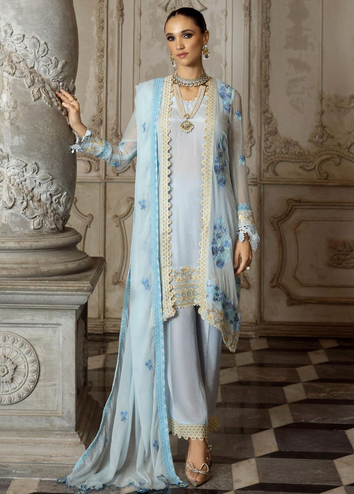 Merakish By Shahzeb Textiles Embroidered Chiffon Suits Unstitched 3 Piece ST23MKULC Baby Blue - Luxury Collection