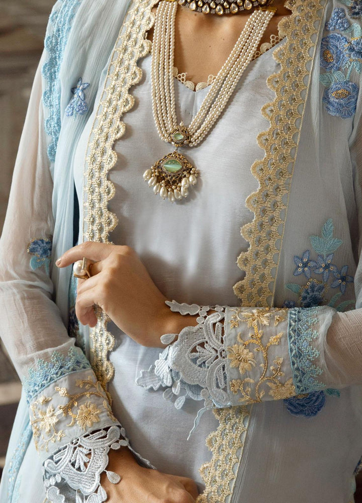 Merakish By Shahzeb Textiles Embroidered Chiffon Suits Unstitched 3 Piece ST23MKULC Baby Blue - Luxury Collection
